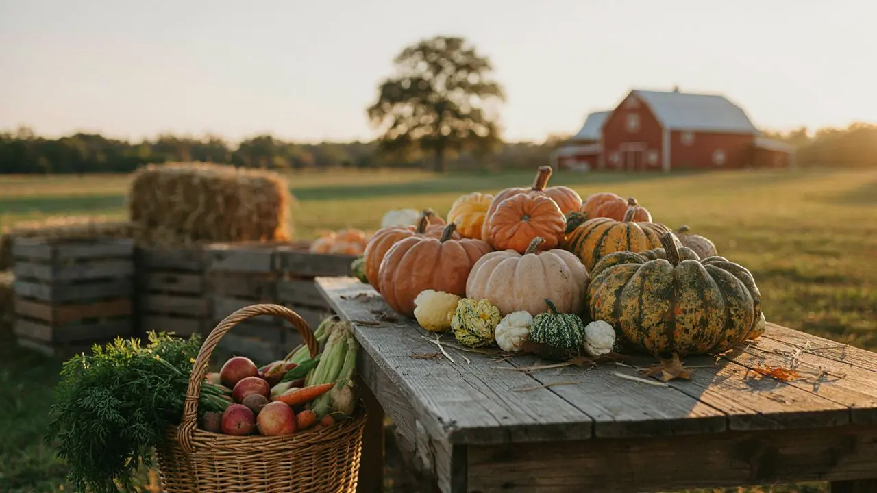 Fresh squash and gourds from a Vacaville farm stand during fall harvest