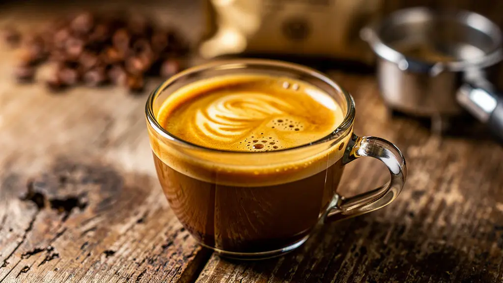 A clear glass cup of coffee with latte art sits on a rustic wooden table, evoking the cozy ambiance found in coffee shops in downtown Vacaville. Coffee beans and blurred brewing equipment are visible in the background. A clear glass cup of coffee with latte art sits on a rustic wooden table, evoking the cozy ambiance found in coffee shops in downtown Vacaville. Coffee beans and blurred brewing equipment are visible in the background.
