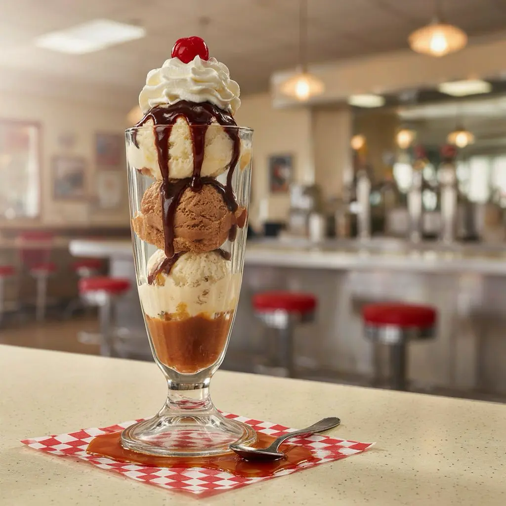 A Classic Creamery Sundae Classic ice cream sundae at a Vacaville creamery
