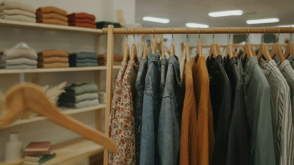 Browsing clothing racks at a Vacaville thrift store